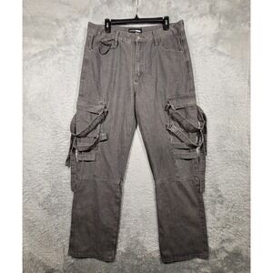Fashion Nova Gray Cargo Jeans Straight Leg Size 15‎ Grunge Straps 35x34 Large